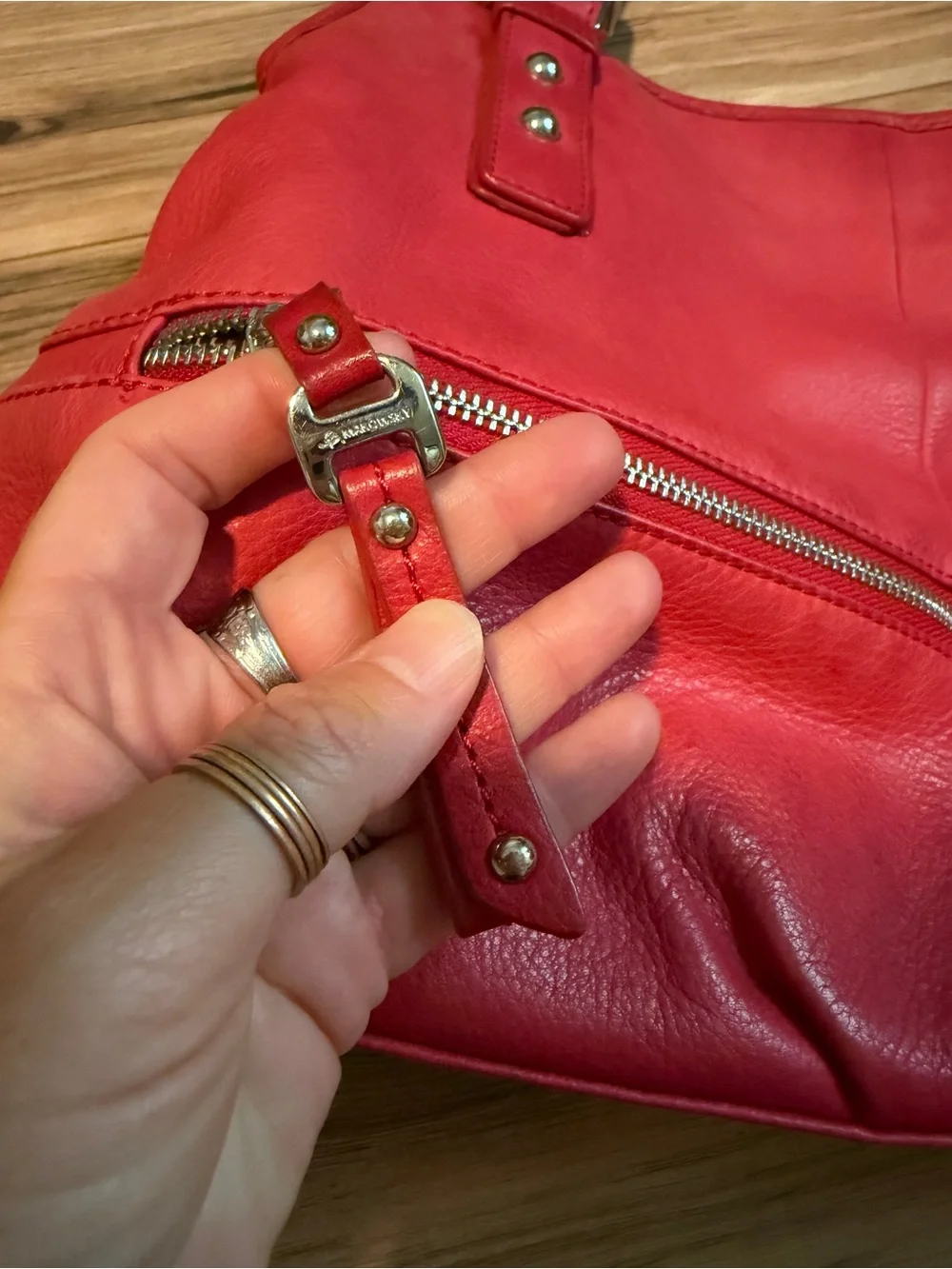 b. makowsky Red Leather Shoulder Tote